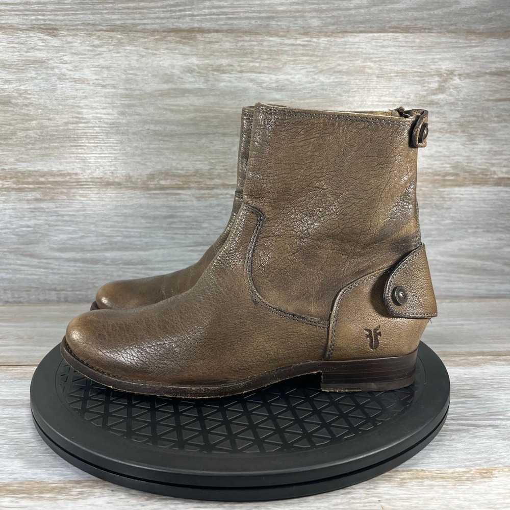 Frye Melissa Button Zip Short Ankle Boots Brown Leather Womens Size 6 76502
